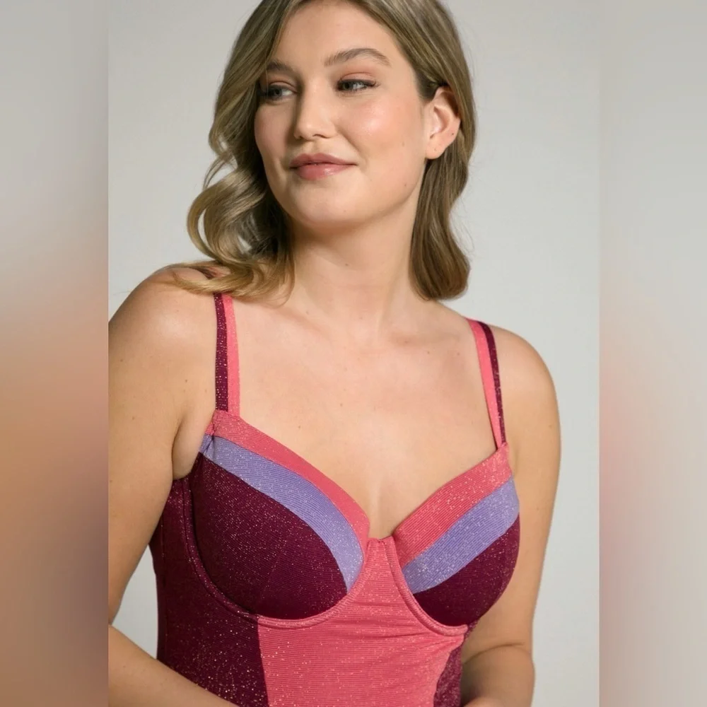 Ulla Popken One Piece Swimsuit NWT USA Size 30 Pink & purple